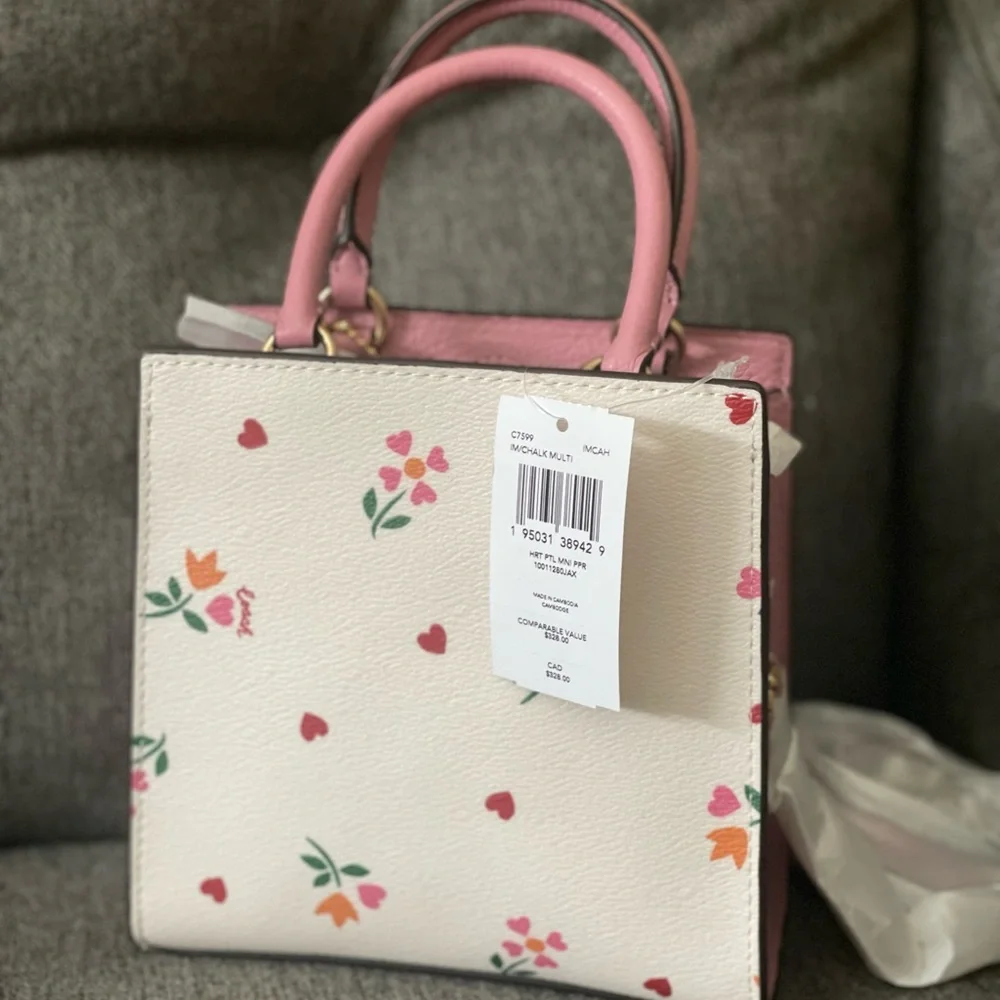 Coach Pink & White Floral Mini Crossbody Bag